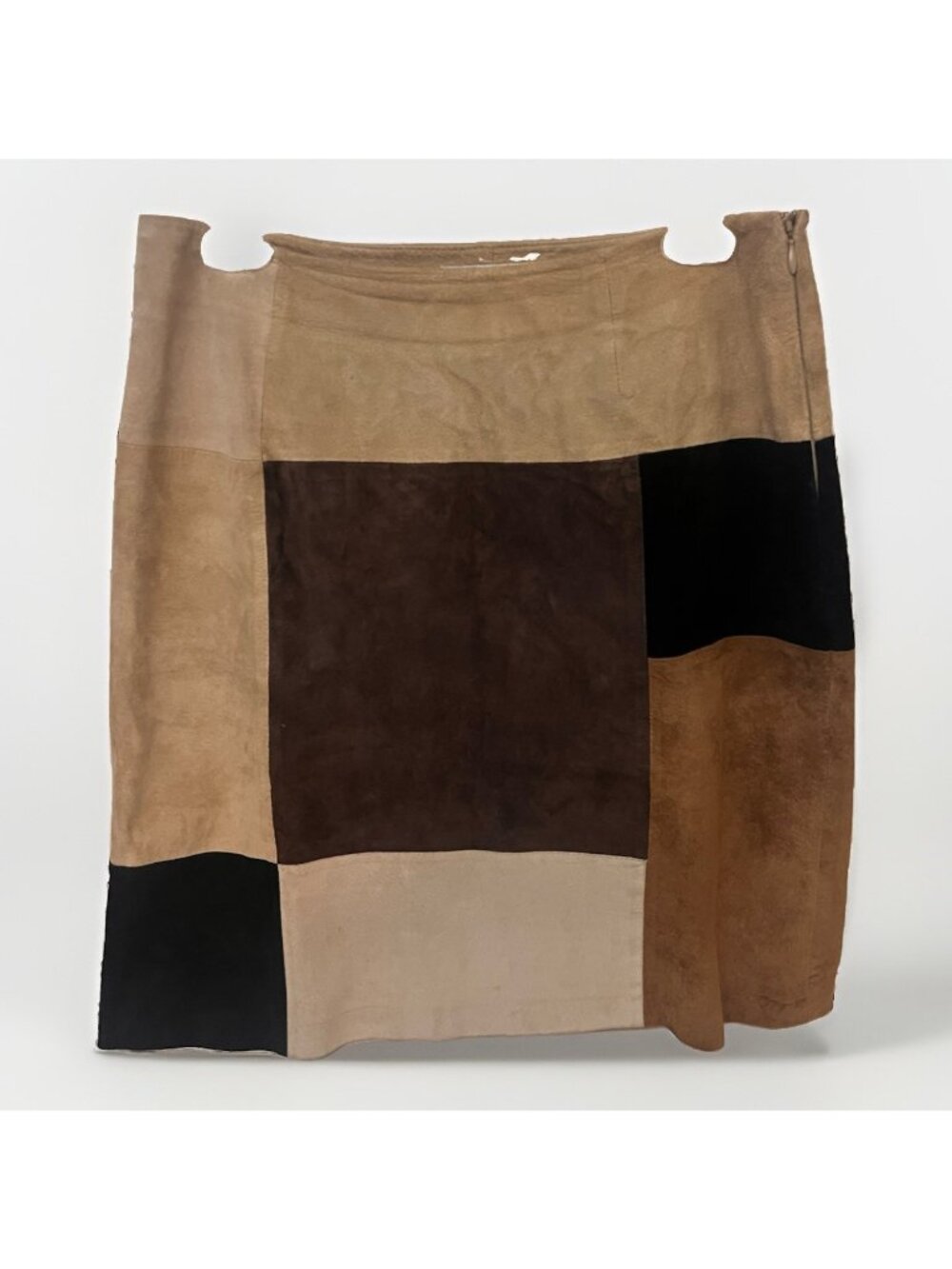 Vtg Boho Patchwork Suede Leather Skirt Earth Tone Womens Sz 8P Y2K.   H